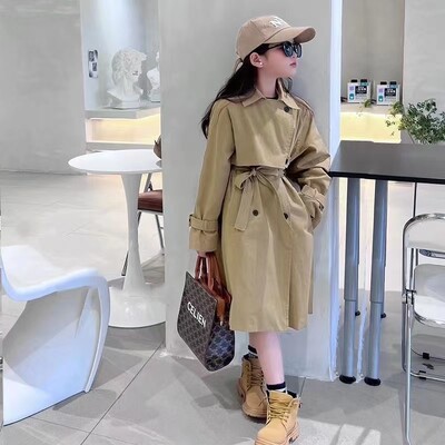 Kevadised lasteriided tuuletõkkejope, tüdrukute korea kaherealine trentšmantel, mood lastele 2024. aasta uued sügise pikad mantlid poistele