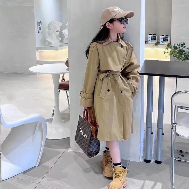 Kevadised lasteriided tuuletõkkejope, tüdrukute korea kaherealine trentšmantel, mood lastele 2024. aasta uued sügise pikad mantlid poistele