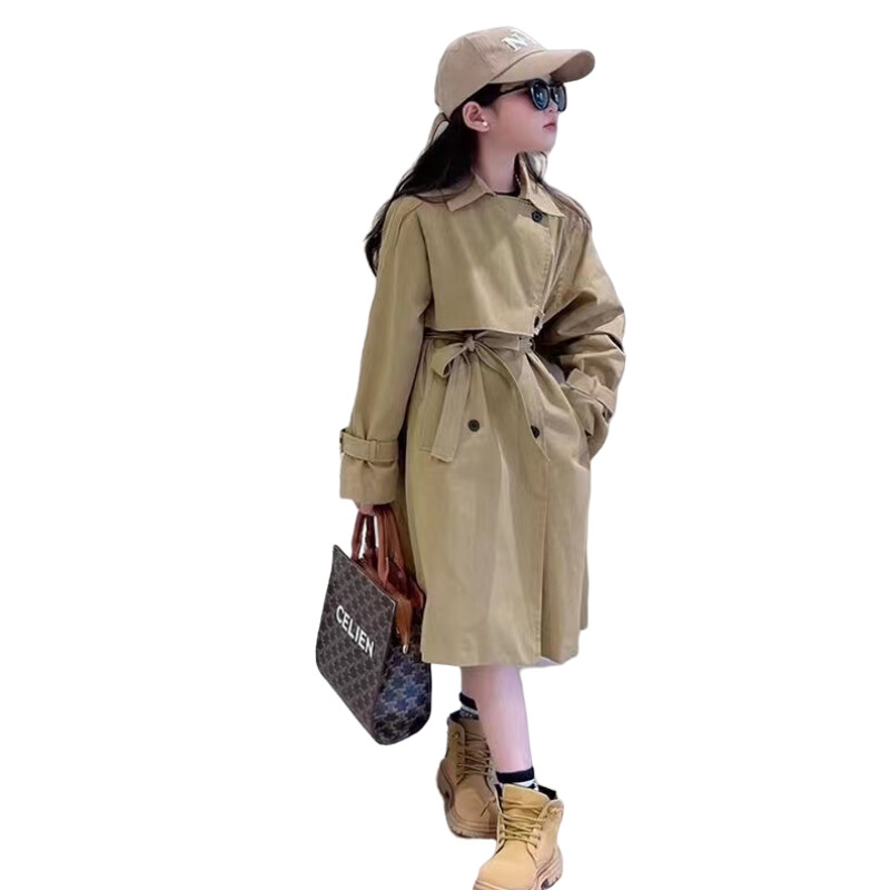 Kevadised lasteriided tuuletõkkejope, tüdrukute korea kaherealine trentšmantel, mood lastele 2024. aasta uued sügise pikad mantlid poistele