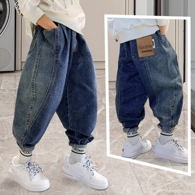 Traperice za dječake, dječje ležerne traperice s visokim strukom, traper hlače s otisnutim crtežima od 5 do 14 godina, dječje pamučne hlače proljeće jesen 2023.