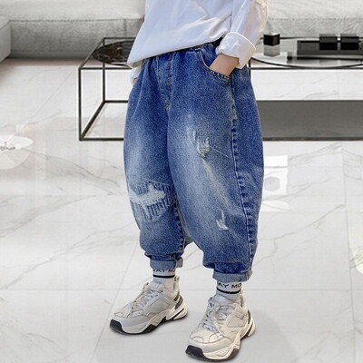 Traperice za dječake, dječje ležerne traperice s visokim strukom, traper hlače s otisnutim crtežima od 5 do 14 godina, dječje pamučne hlače proljeće jesen 2023.