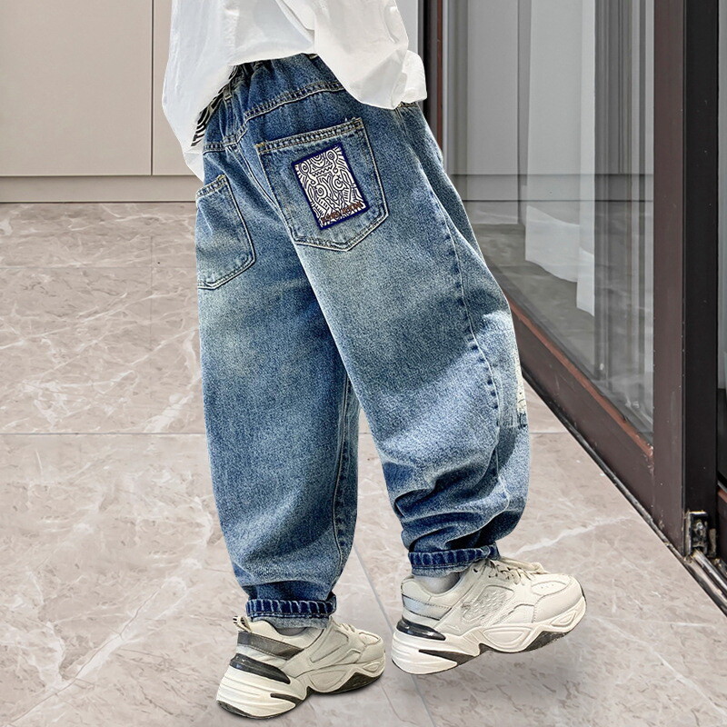 Traperice za dječake, dječje ležerne traperice s visokim strukom, traper hlače s otisnutim crtežima od 5 do 14 godina, dječje pamučne hlače proljeće jesen 2023.