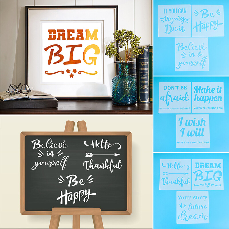 9 buc. șablon de scrisori inspiraționale, șabloane de straturi DIY, pictură pe perete, album de însemnări de colorat, șablon decorativ pentru album în relief