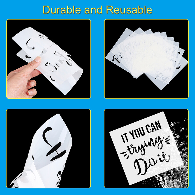 9 buc. șablon de scrisori inspiraționale, șabloane de straturi DIY, pictură pe perete, album de însemnări de colorat, șablon decorativ pentru album în relief