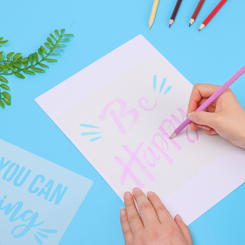 9 buc. șablon de scrisori inspiraționale, șabloane de straturi DIY, pictură pe perete, album de însemnări de colorat, șablon decorativ pentru album în relief