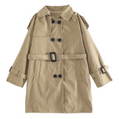 Väikelaste Tüdrukute riided Kevad-sügis pikkade varrukatega Moodsad mantlid Laste tugevad ülerõivad vööga Laste kostüüm 4-13 a