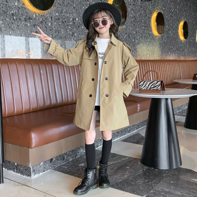 Väikelaste Tüdrukute riided Kevad-sügis pikkade varrukatega Moodsad mantlid Laste tugevad ülerõivad vööga Laste kostüüm 4-13 a