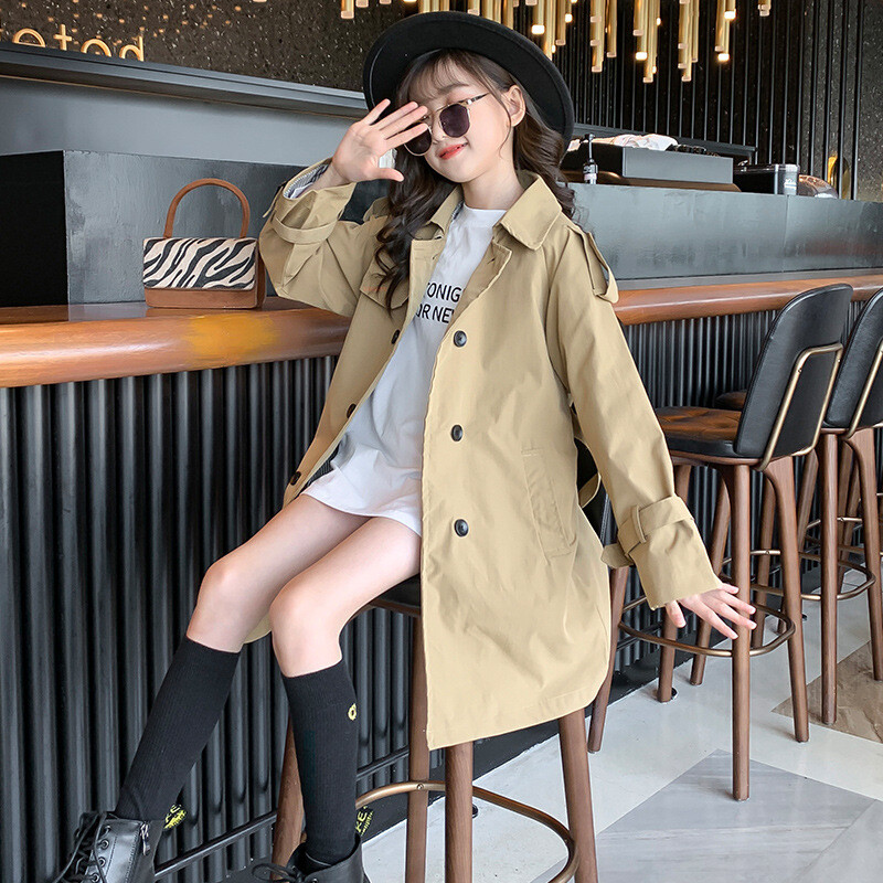 Väikelaste Tüdrukute riided Kevad-sügis pikkade varrukatega Moodsad mantlid Laste tugevad ülerõivad vööga Laste kostüüm 4-13 a