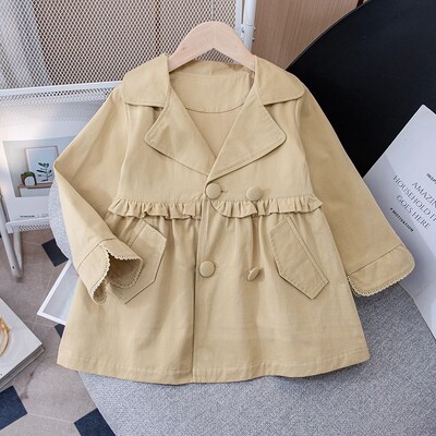 Trench pentru fete sezonul de toamnă haină de vânt pentru copii, îmbrăcăminte nouă coreeană, ocazional, strâns, buzunar, guler răsturnat