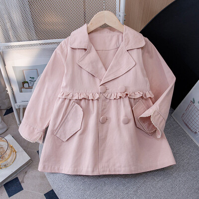 Trench pentru fete sezonul de toamnă haină de vânt pentru copii, îmbrăcăminte nouă coreeană, ocazional, strâns, buzunar, guler răsturnat