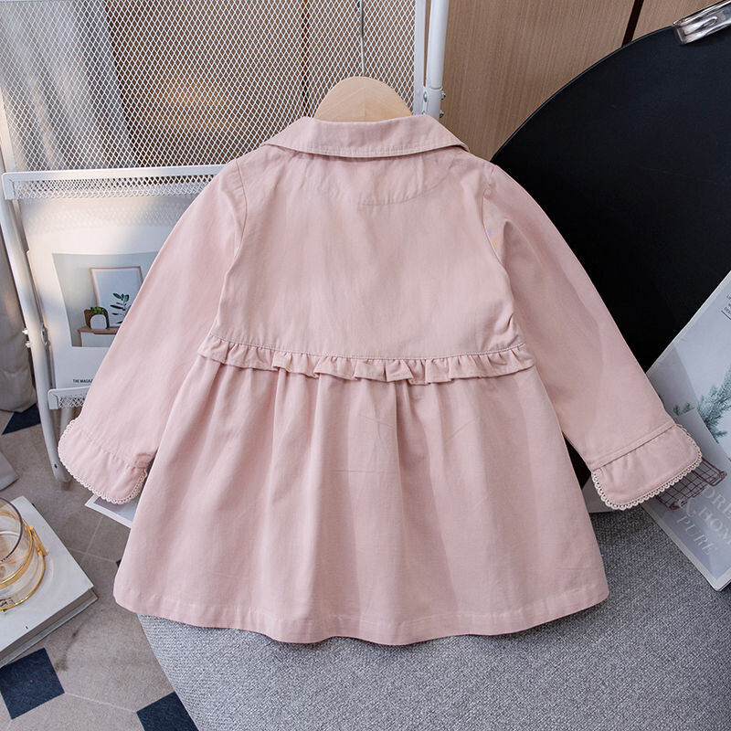 Trench pentru fete sezonul de toamnă haină de vânt pentru copii, îmbrăcăminte nouă coreeană, ocazional, strâns, buzunar, guler răsturnat