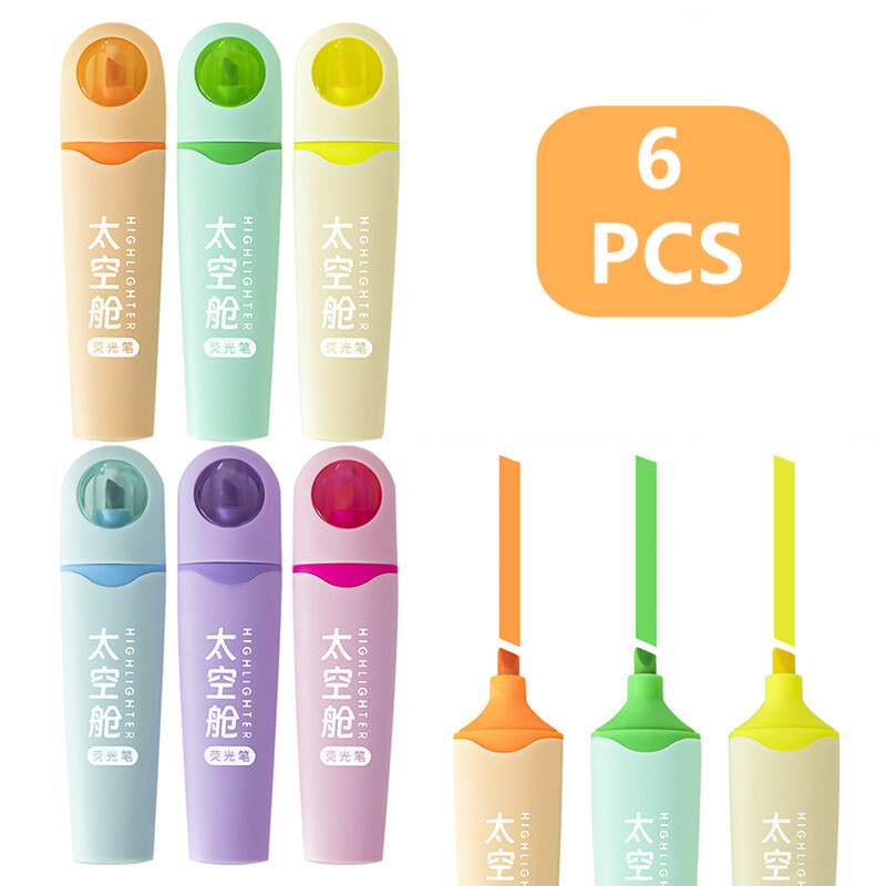 6 бр. Маркиращи маркери с естетичен връх на астронавт, пастелни цветове, сладки маркери, многоцветен маркер с мек връх на базата на Библията