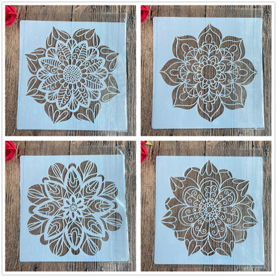 4 buc/set 20 * 20 cm matriță de mandala artizanală pentru pictura șabloane album foto ștampilat carton de hârtie în relief pe lemn, țesătură, perete