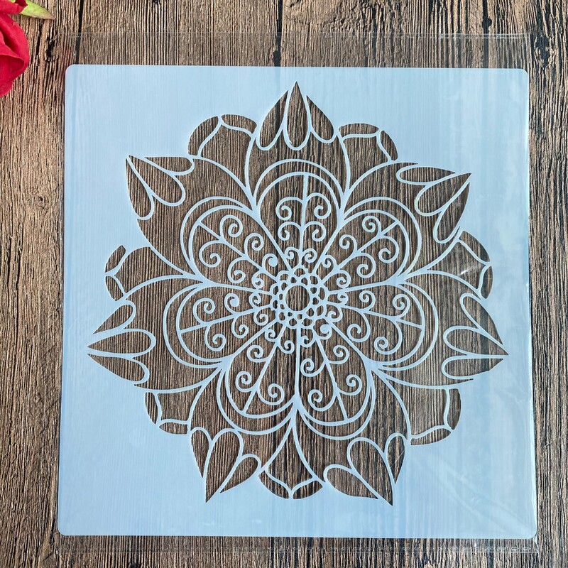 4 τμχ/σετ 20 *20 εκ. καλούπι μάνταλα χειροτεχνίας για ζωγραφική στένσιλ σταμπωτό φωτογραφικό άλμπουμ ανάγλυφη χάρτινη κάρτα σε ξύλο, ύφασμα, τοίχο