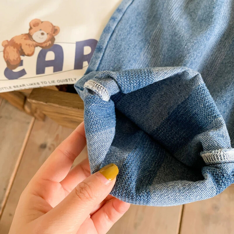 Φθινοπωρινά νέα αγόρια κορεάτικα τζιν κάθετες ρίγες 100% βαμβακερό casual loose παιδικό τζιν παντελόνι καρότο για κορίτσια