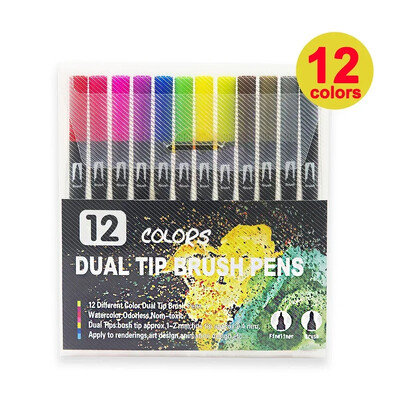 12/24/36/48/60/72 Värvid Kahe otsaga veekindlad akrüülmarkerid Värvilised pintslipliiatsid Lapsed Joonistamine Graffiti Kirjatarbed Koolitarbed