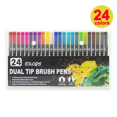 12/24/36/48/60/72 Värvid Kahe otsaga veekindlad akrüülmarkerid Värvilised pintslipliiatsid Lapsed Joonistamine Graffiti Kirjatarbed Koolitarbed