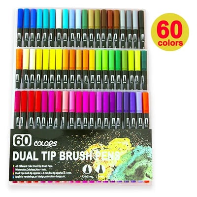 12/24/36/48/60/72 Värvid Kahe otsaga veekindlad akrüülmarkerid Värvilised pintslipliiatsid Lapsed Joonistamine Graffiti Kirjatarbed Koolitarbed