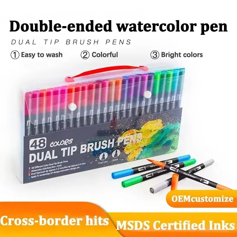 12/24/36/48/60/72 Värvid Kahe otsaga veekindlad akrüülmarkerid Värvilised pintslipliiatsid Lapsed Joonistamine Graffiti Kirjatarbed Koolitarbed