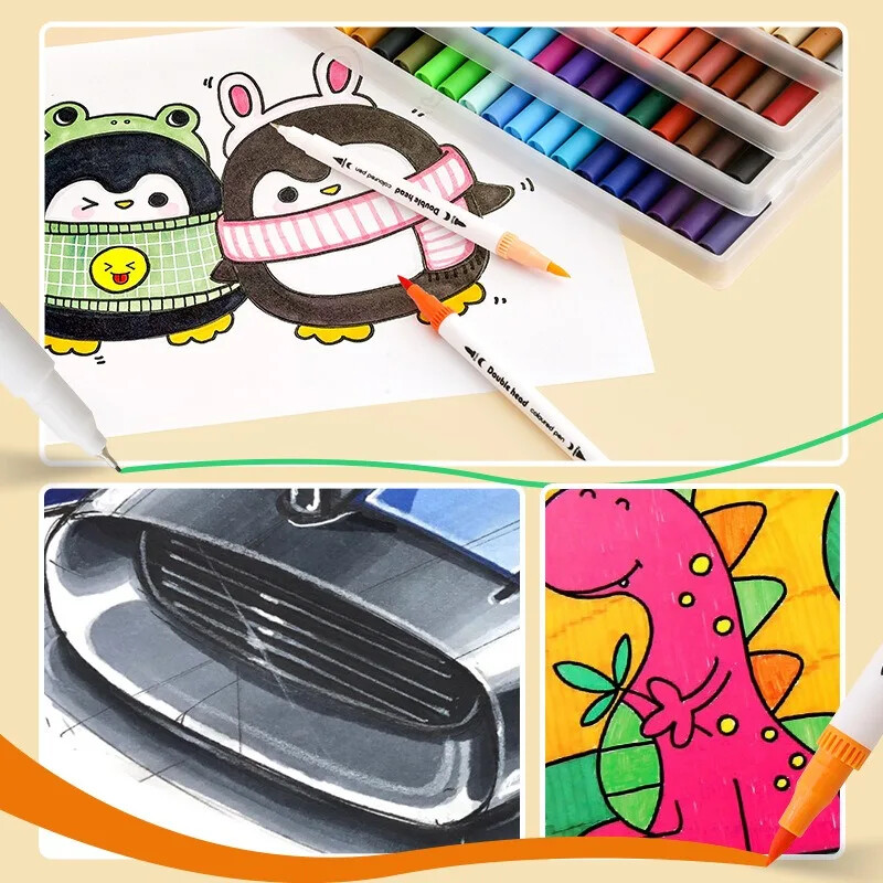 12/24/36/48/60/72 Värvid Kahe otsaga veekindlad akrüülmarkerid Värvilised pintslipliiatsid Lapsed Joonistamine Graffiti Kirjatarbed Koolitarbed