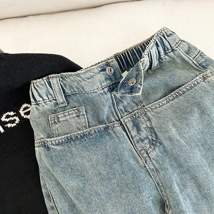 Poistele Sügismoe sirged teksapüksid Tüdrukute suure taskuga vabaajateksad