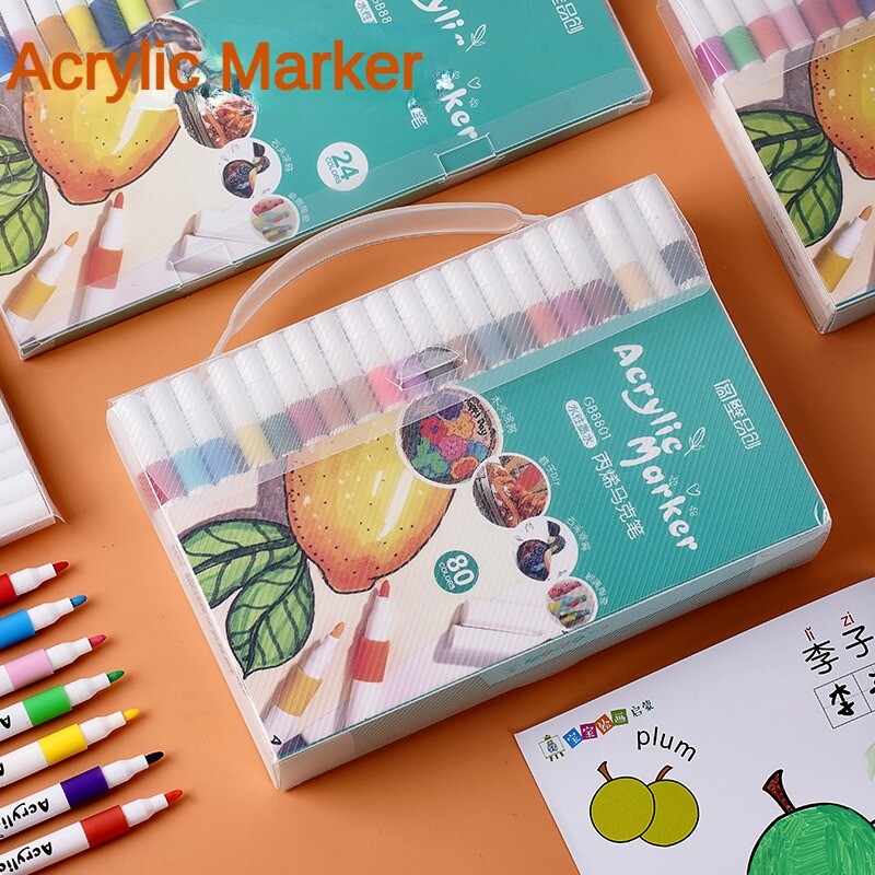 80-12 värvi akrüül marker kivimaaling kivi grafiti värvi pliiatsid Keraamiline klaas manga kunstikooli markerid tarvikud kirjatarbed