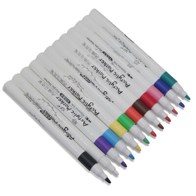 12 tk Laste veebaasil akrüül markerpliiats Pehme otsaga värviline pliiats kunstimaalimiseks Veekindel Graffiti Pliiatsi komplekt Markerpliiats