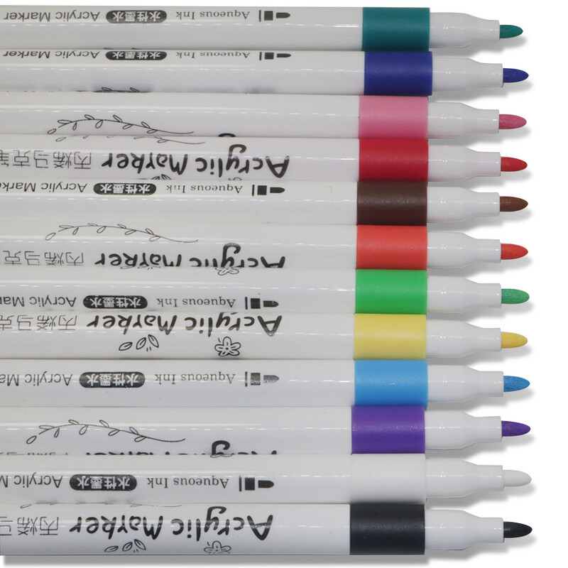12 tk Laste veebaasil akrüül markerpliiats Pehme otsaga värviline pliiats kunstimaalimiseks Veekindel Graffiti Pliiatsi komplekt Markerpliiats