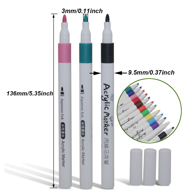 12 tk Laste veebaasil akrüül markerpliiats Pehme otsaga värviline pliiats kunstimaalimiseks Veekindel Graffiti Pliiatsi komplekt Markerpliiats