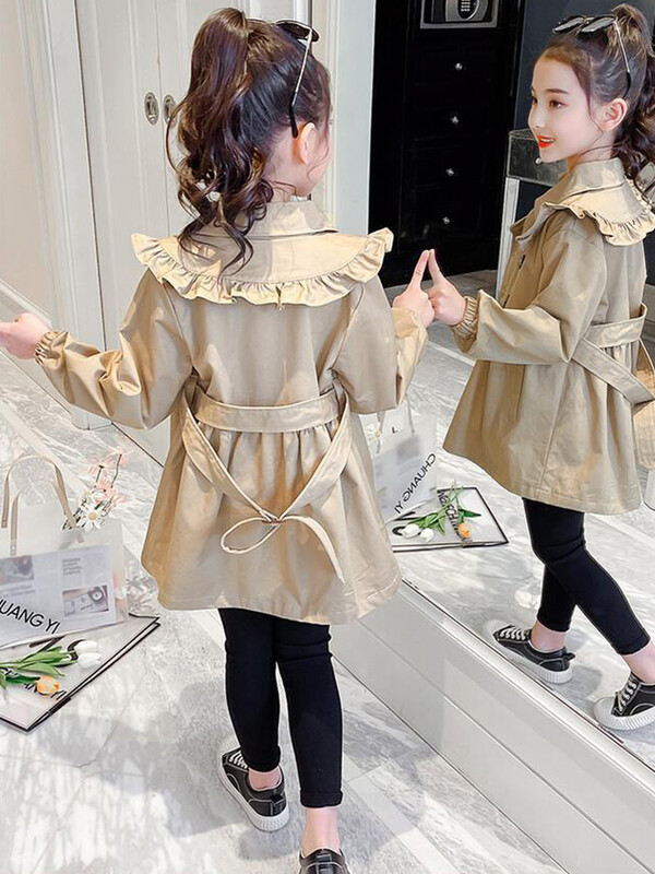 Proljetni dugi kaput za djevojčice Modna vjetrovka u engleskom stilu Jakna 3-12 Y Jesenski kaput za djevojčice Nova dječja ležerna odjeća