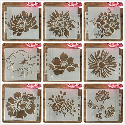 9 τεμ./Σετ 14*13 cm Flowers DIY Layering Στένσιλ τοίχου Ζωγραφική Λεύκωμα χρωματισμού Ανάγλυφο άλμπουμ Πρότυπο διακοσμητικής κάρτας