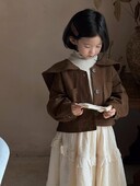 Trench Korea lasteriided sügis uus tüdruk lahtine mantel suur krae tikandid retro stiilis lühike põhjus, lihtne 2024