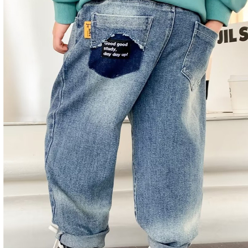 Ravne traperice za dječake Proljeće i jesen Nove dječje srednje do velike ljetne tanke hlače Hlače za dječake Trendy Brand