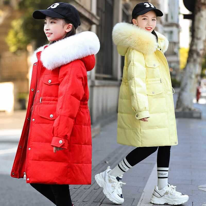 Talvine soe sulejope Tüdrukute riided laste väikelapse tüdrukute riided Parka Kapuutsiga Laste Ülerõivad lumeülikond kunstkarusnahast mantel 5-14 a