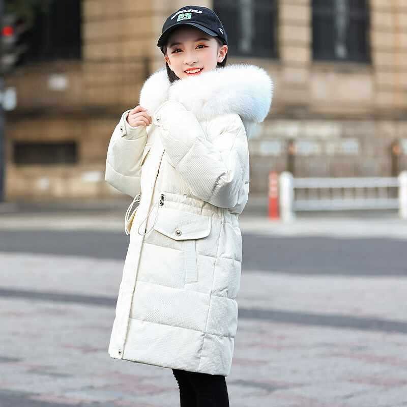 Talvine soe sulejope Tüdrukute riided laste väikelapse tüdrukute riided Parka Kapuutsiga Laste Ülerõivad lumeülikond kunstkarusnahast mantel 5-14 a