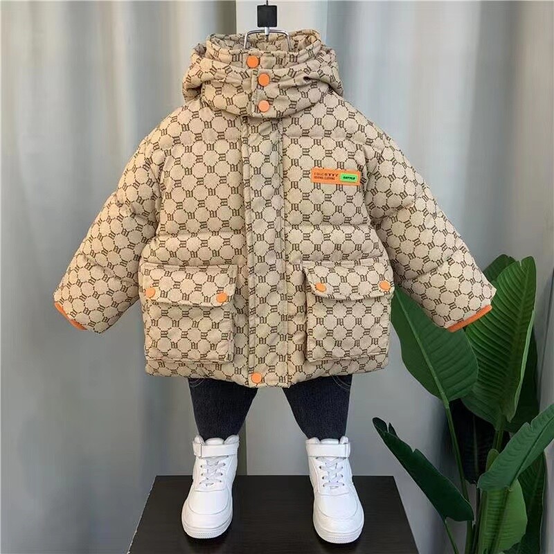 Talvejope poistele Tüdrukutele Keskmise pikkusega sulejope Must soe sametine paksendatud kapuutsiga mantel suur laste jope 2024