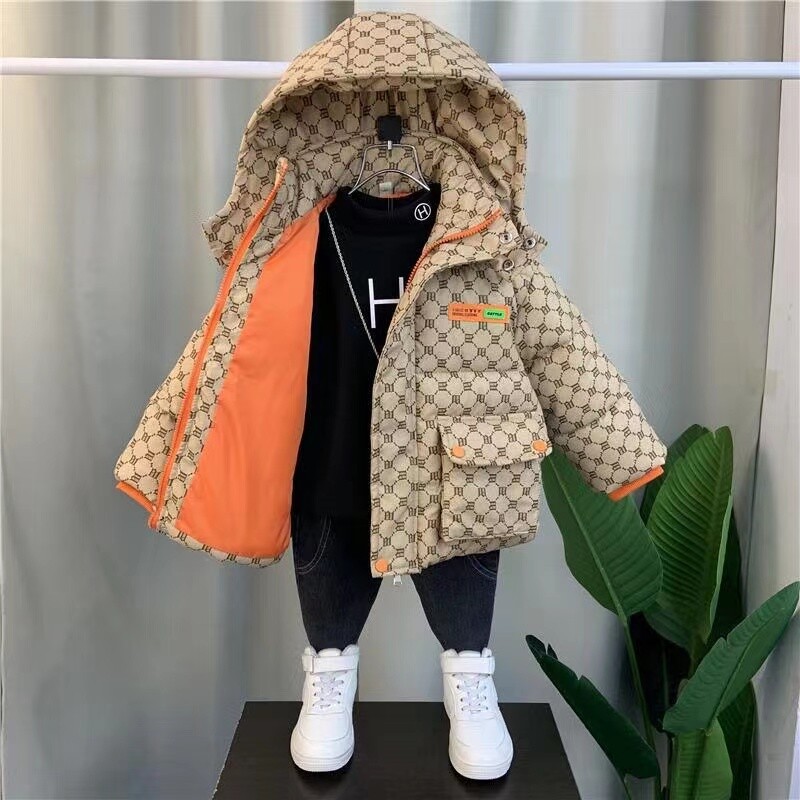 Talvejope poistele Tüdrukutele Keskmise pikkusega sulejope Must soe sametine paksendatud kapuutsiga mantel suur laste jope 2024