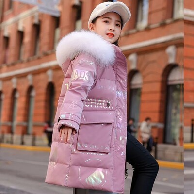 -30 C Jachetă din bumbac caldă de iarnă pentru fete Blană artificială Haine impermeabilă cu glugă Îmbrăcăminte exterioară pentru copii Îmbrăcăminte Parka Costum de zăpadă 5-16 ani