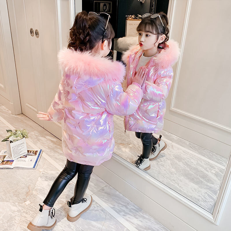 Jachetă de puf pentru fete, îmbrăcăminte din bumbac, pardesiu, 2022 roz, caldă, îngroșă, plus catifea, iarnă, respirabilă, îmbrăcăminte pentru copii