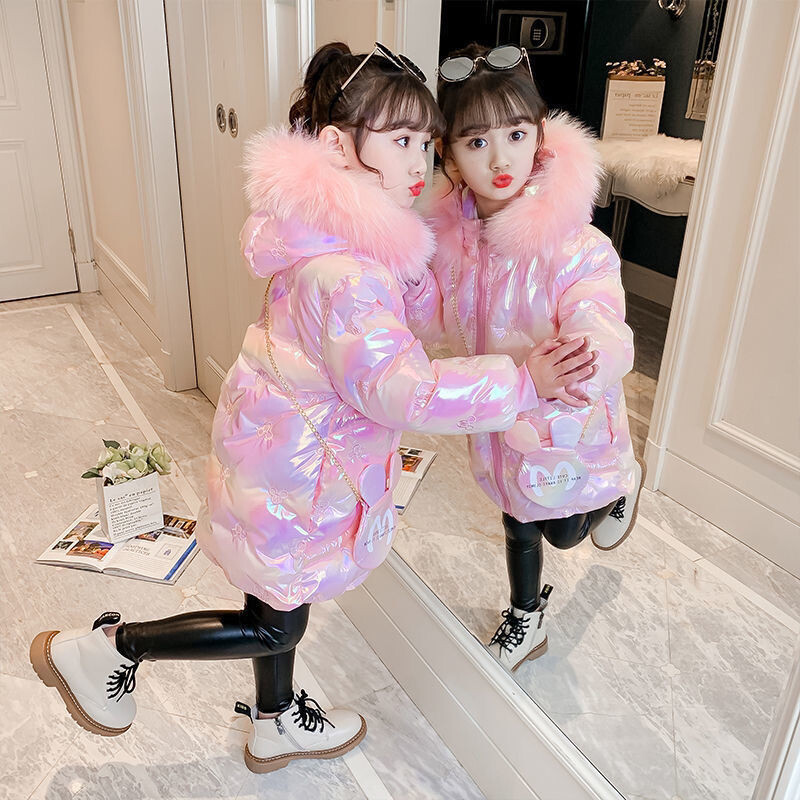 Jachetă de puf pentru fete, îmbrăcăminte din bumbac, pardesiu, 2022 roz, caldă, îngroșă, plus catifea, iarnă, respirabilă, îmbrăcăminte pentru copii