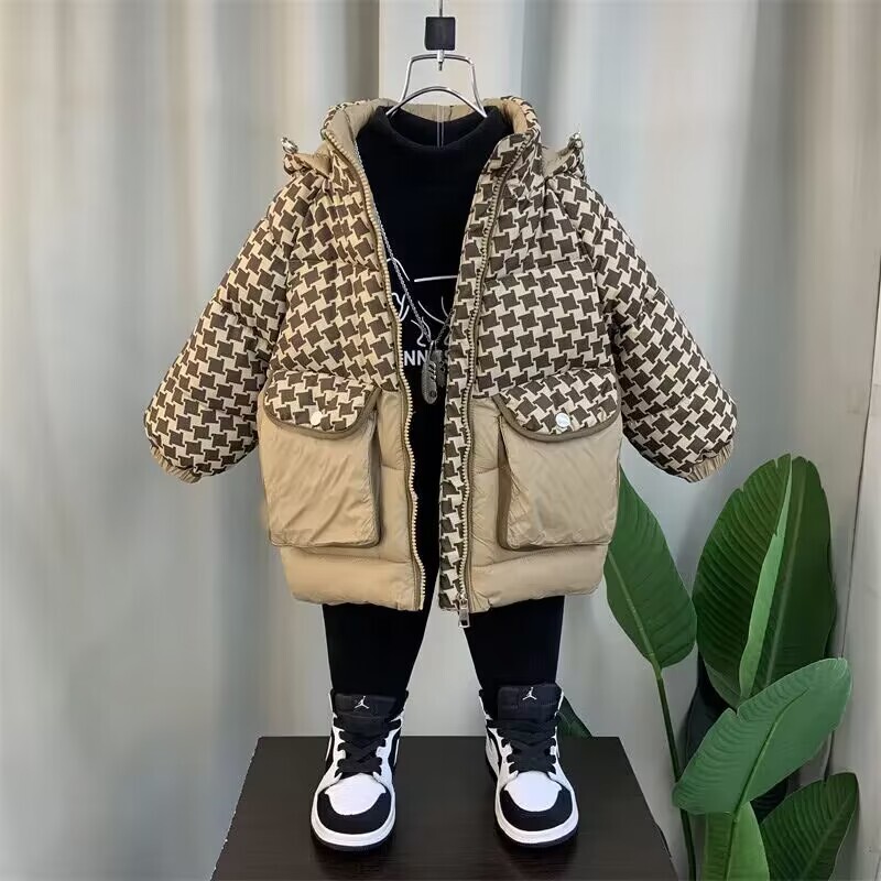 Talvejope poistele, tüdrukutele, keskmise pikkusega sulejope Uus paksendatud kapuutsiga mantel, suur laste jope 2–9 aastasele lapsele