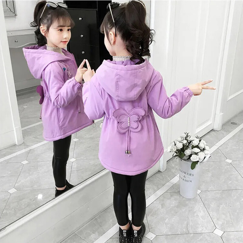 3, 4, 6, 8, 10, 12 години, детско яке, ново есенно палто с ветровка за момичета, горно облекло с качулка плюс кадифено топло зимно детско облекло