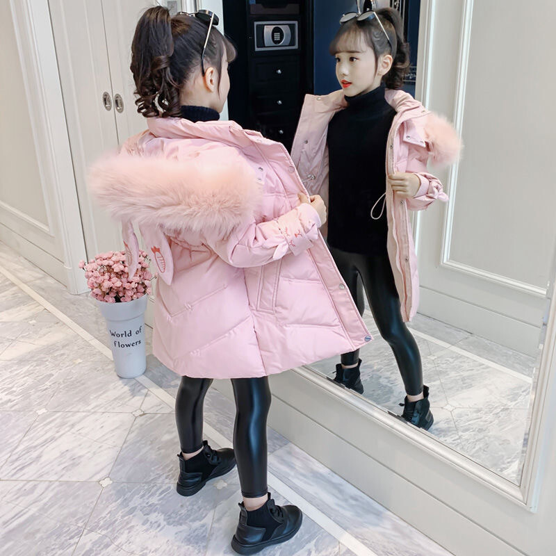 Jachetă din bumbac cu puf de iarnă pentru fete, îmbrăcăminte exterioară pentru copii, parcă, cu glugă, haine pentru copii 5-12 ani