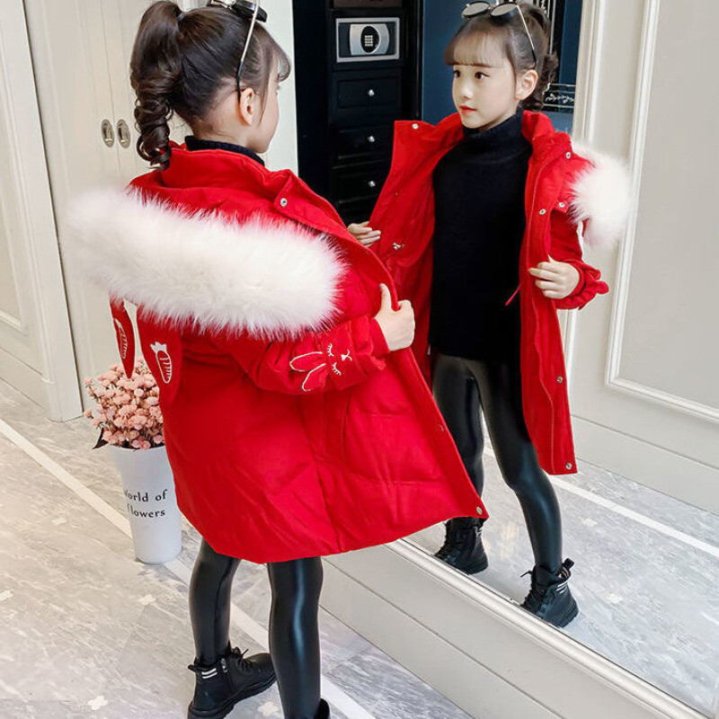 Jachetă din bumbac cu puf de iarnă pentru fete, îmbrăcăminte exterioară pentru copii, parcă, cu glugă, haine pentru copii 5-12 ani