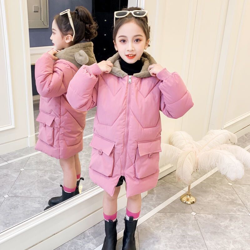 Uus sügistalvine tüdrukute jope, karu kõrvad pluss samet, hoiab soojas väike printsessi mantel kapuutsiga lukuga mood üleriided lasteriided