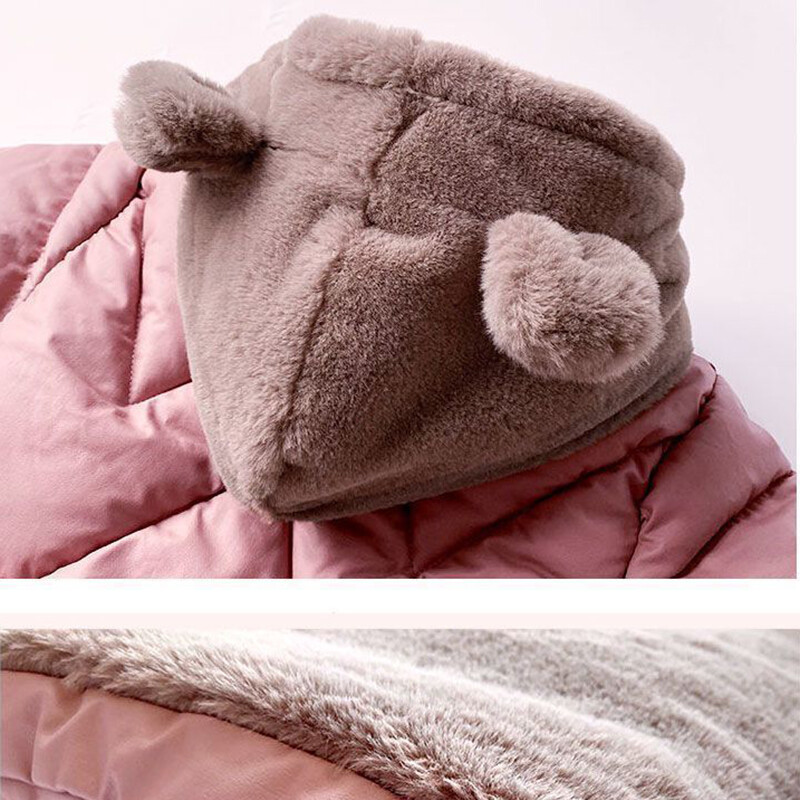 Uus sügistalvine tüdrukute jope, karu kõrvad pluss samet, hoiab soojas väike printsessi mantel kapuutsiga lukuga mood üleriided lasteriided