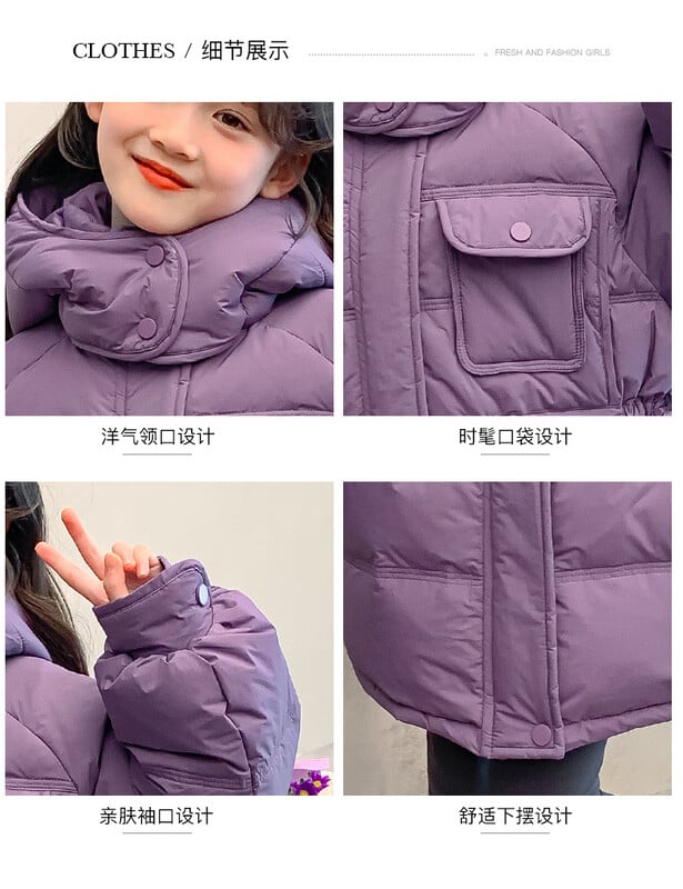 Jachetă de iarnă pentru fete 2024, nou pentru copii, paltoane căptușite cu puf, groase, calde, pentru fetițe, îmbrăcăminte exterioară cu glugă, parka, îmbrăcăminte pentru copii
