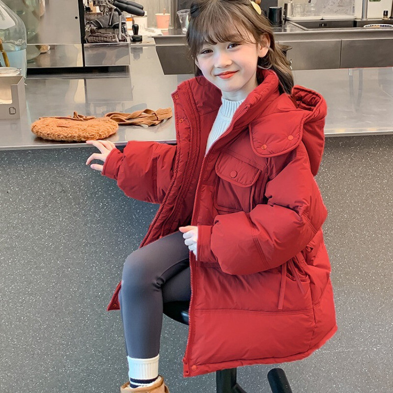 Jachetă de iarnă pentru fete 2024, nou pentru copii, paltoane căptușite cu puf, groase, calde, pentru fetițe, îmbrăcăminte exterioară cu glugă, parka, îmbrăcăminte pentru copii