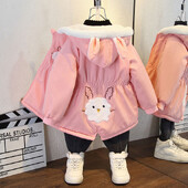 2 3 4 5 6 7 8 години Ново зимно яке за момичета плюс кадифено топло детско яке Ветровка с качулка Детско връхно облекло