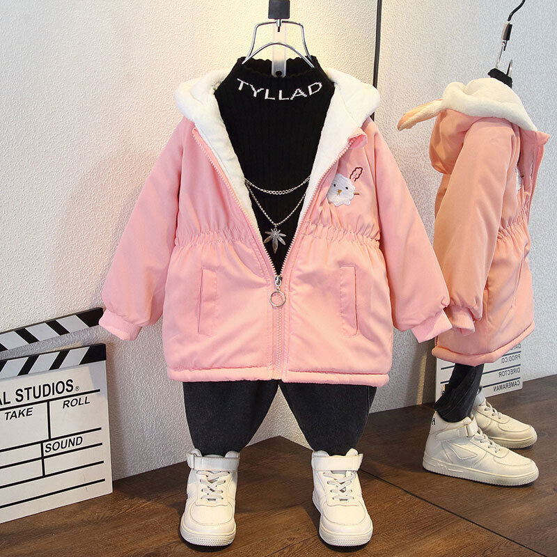 2 3 4 5 6 7 8 години Ново зимно яке за момичета плюс кадифено топло детско яке Ветровка с качулка Детско връхно облекло